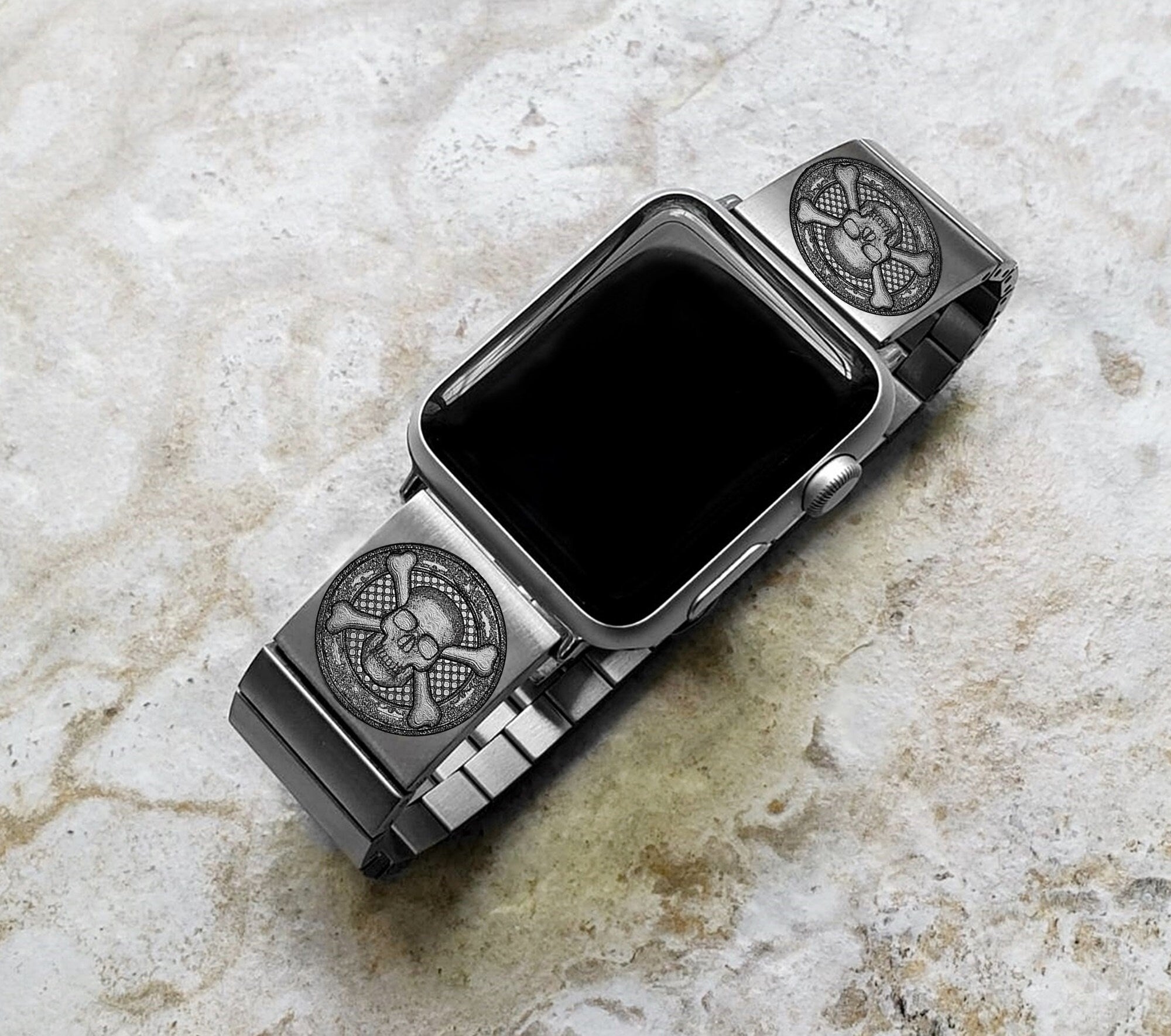 Engraved Watch Band Compatible with Apple iWatch Ultra 2 9 8 7 SE 6 5 4 3 2 1 Case 38mm 40mm 41mm 42mm 44mm 45mm 49mm St Steel Strap SC3